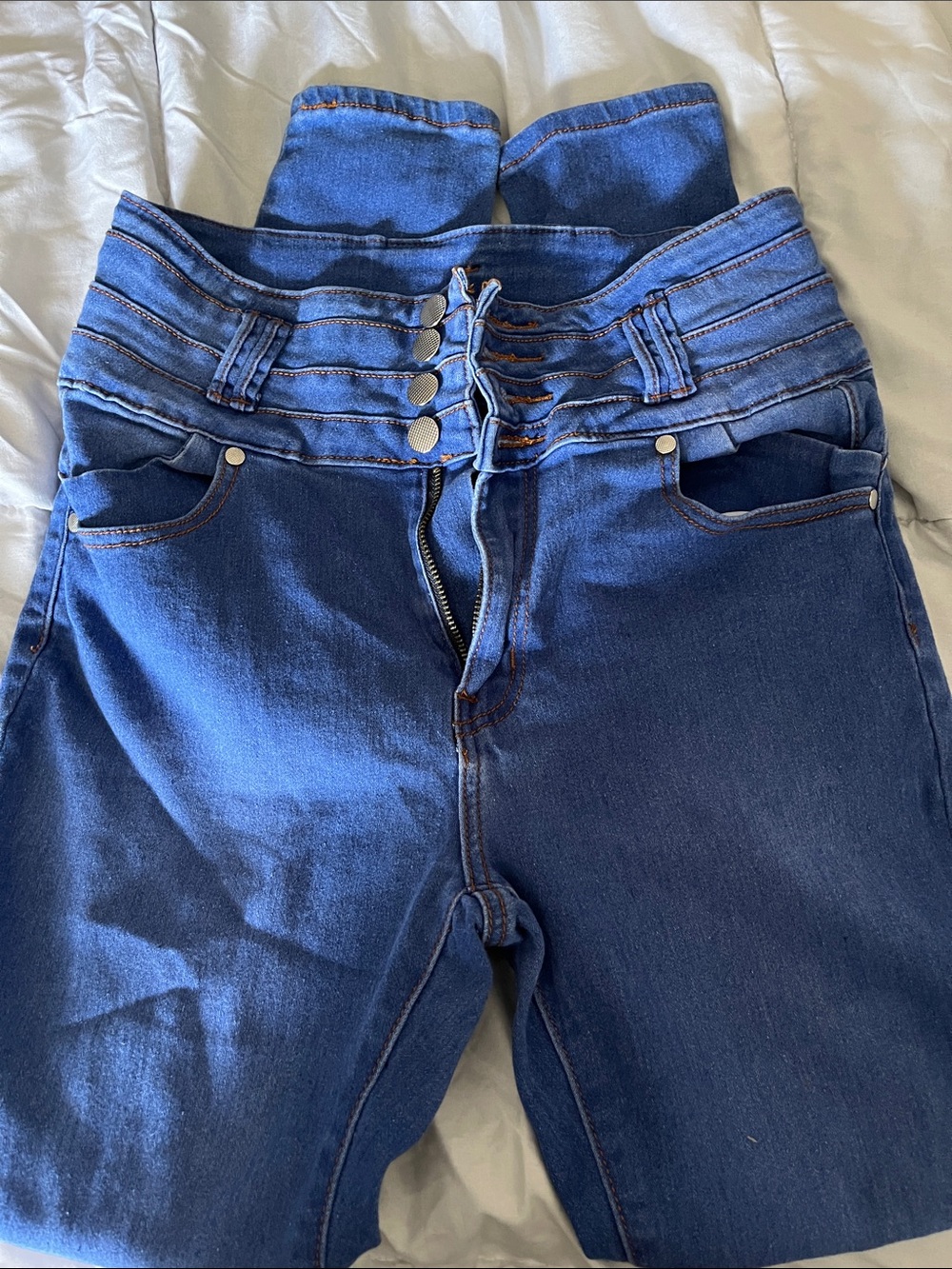 High-Rise Multi-Button Women’s Jeans in Deep Blue